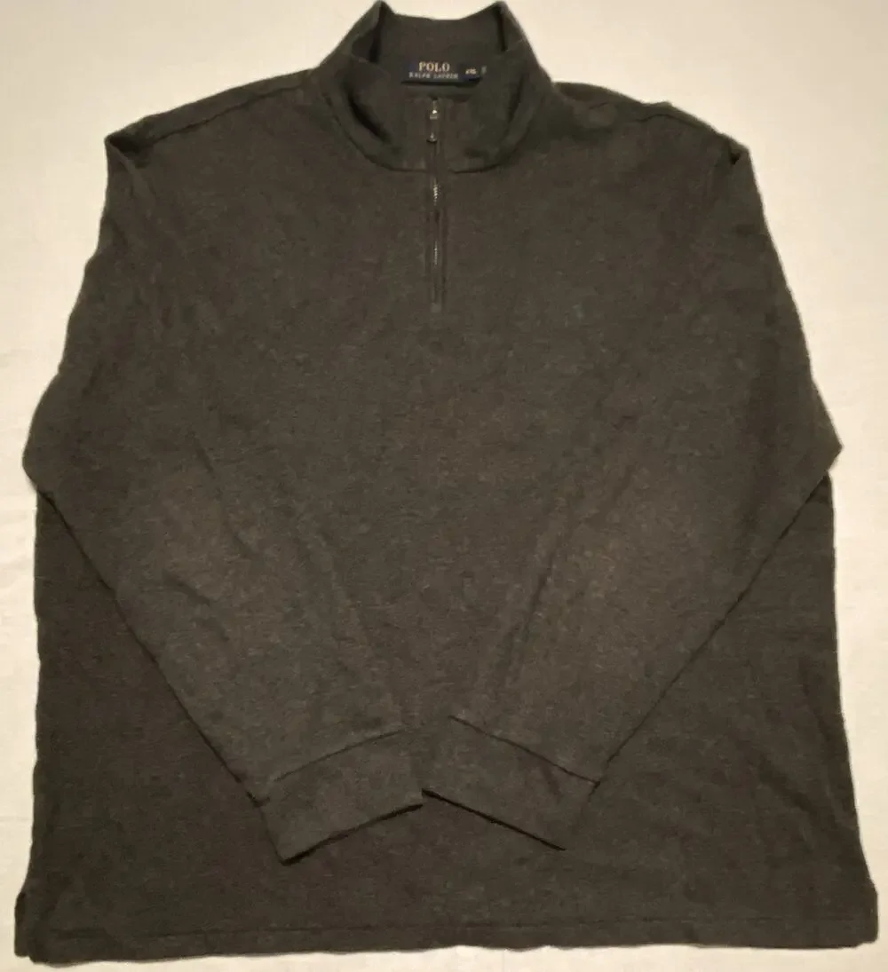 Polo Ralph Lauren Men's Gray 1/4 Zip Mock Neck Knit Sweatshirt 2XL Logo